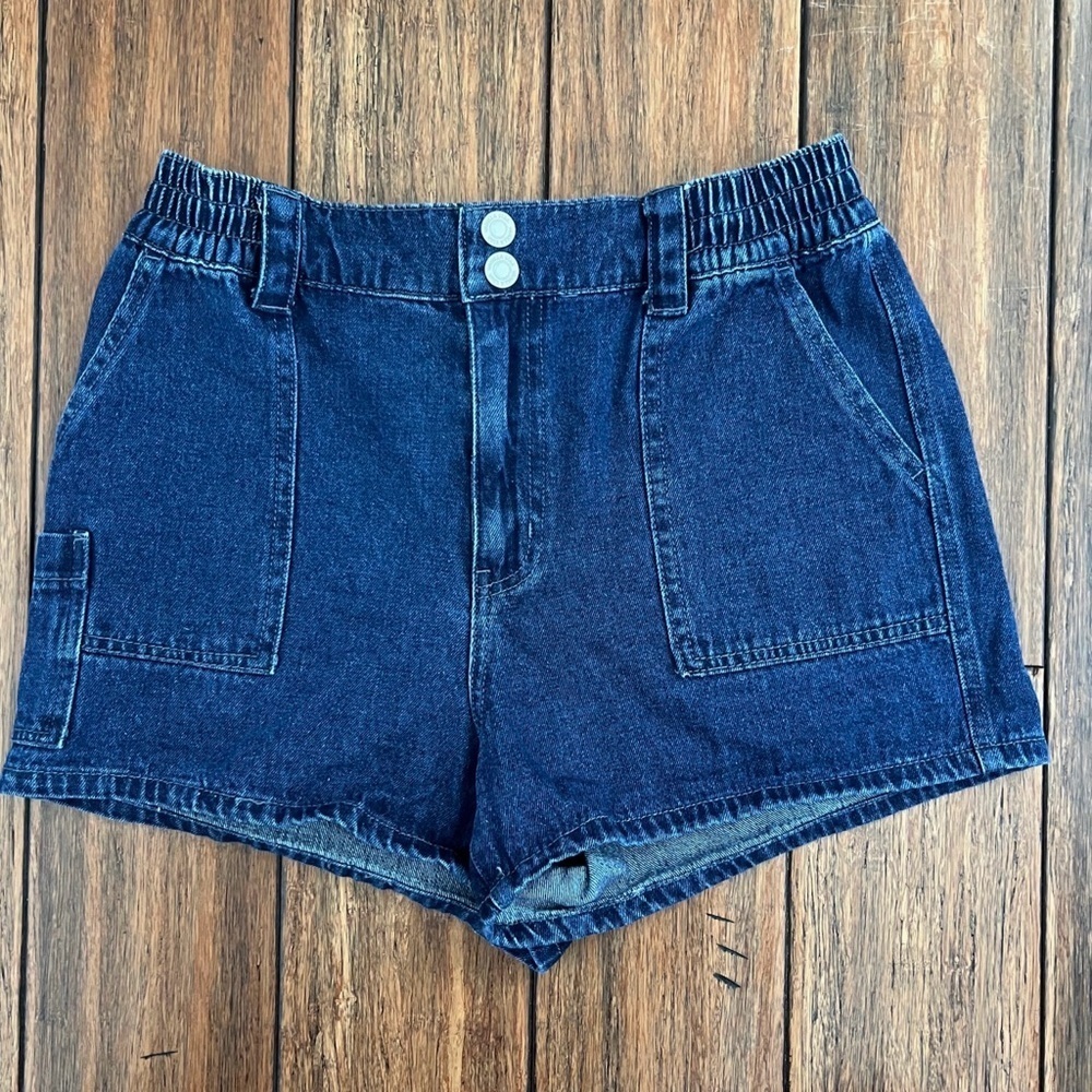 Vanilla Star High Waist Denim Shorts Size 7 Vintage Cargo Elastic Stretch Retro - Picture 9 of 10